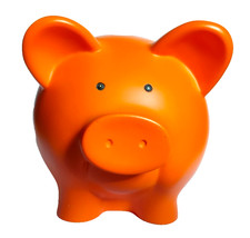 Sparschwein Spardose Orange mit abnehmbaren Hintern, Werbeartikel, VPV