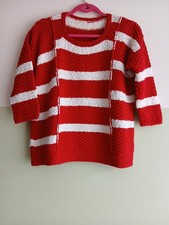 Damen Strickpullover Handarbeit Gr. 40 rot-weiß