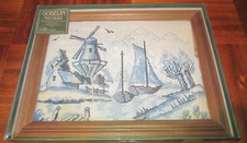 Gobelin Wandbild Stickbild Holl. Windmühle 30x40cm vintage Komplett-Set Holzrahm