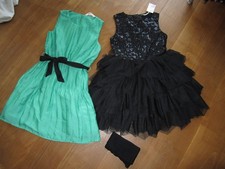 2x Neu! Festliche Kleider Gr. 152 grün Schleife schwarz Pailletten Plissee Tüll
