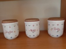 Zucker-/salz-/mehldose von Schramberger Majolika handgemalt,glasiert, mit Korkde