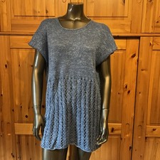 Strickoberteil, selbstgestrickt, Gr. 44, Hellblau/Silberglitzer Cashmere/Viskose