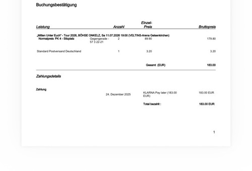 Böhse onkelz tickets - tickets, pk4