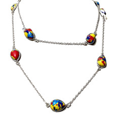 MOSAIK J A S P I S HANDGEFERTIGT 925 Sterlingsilber Schmuck ENDLOSKETTE