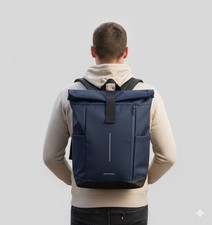 Roll Top Rucksack Unisex Kurierrucksack backpack blau wasserabweisend NL