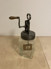 Butterfass mit Rührgetriebe, Ca. 1910, Gläsern Antik Küche , Sprung Im Glas