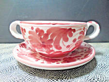 Große Suppentasse ( 0,5L ) mit Untertasse Keramik handbemalt UNBENUTZT