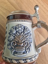 Original King Bierkrug mit Zinndeckel Tonkrug Handarbeit Grau 