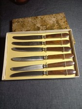 6 Retro Buttermesser 14 cm lang  Feinstahl Solingen,  Horn Imitat Griff in OVP