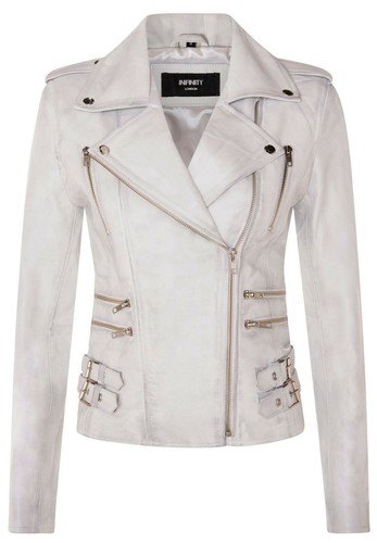 Damen leder bikerjacke weiß - damen,