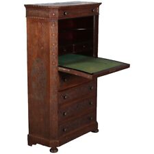 Sehr kleiner schmaler Antiker Sekretär 76 cm Breit 19 Jh. Flachschnitzereien