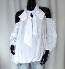 Schluppen Tunika Ballon Bluse schulterfrei Cut Out Weiss 38,40,42,44 Neu