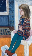 Ölbild Interieur Mädchen auf