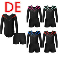 DE Kinder Langarm Turnanzug Gymnastik Trikot Mit Kurz Hose Tanzbekleidung Set