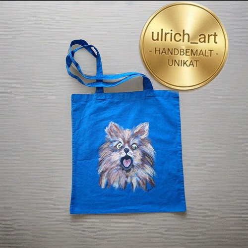 Handbemalt baumwolltasche hund - handbemalt,