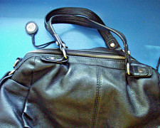 Schwarzes Leder-Taschen-Set Damen bestehend aus Damenhandtasche Beutel Tasche