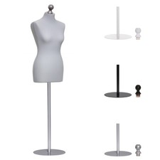 Schneiderpuppe Schneiderbüste Damen, Überzug silbergrau, Metallteller, Holzknauf