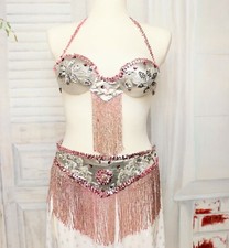 Orientalische Bauchtanz Belly Dance Tanz Gürtel & BH Set Kostüm Silber Rosa