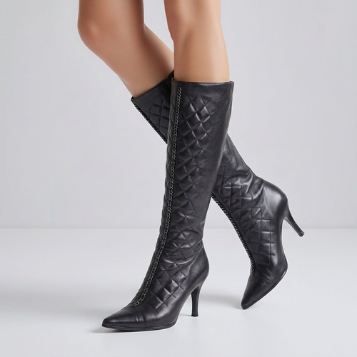Chanel black quilted boots - black,