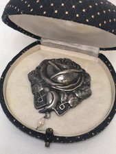Vintage Massive 925er Silber Brosche Rosen Relief & Perle