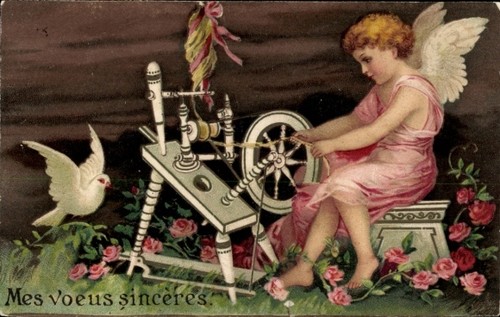 Präge engel spinnrad - ak, am