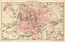 Krefeld, Farbiger Stadtplan, Maßstab 1 : 16.500, Brockhaus 14. Auflage, 1912