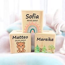 Spardose Holz personalisiert mit Name – Kinderspardose Geschenk Taufe Geburt