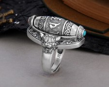 B37 Ring Rolle drehbar 6 Wort Mantra Achat Türkis 999 Feinsilber Damen Herren