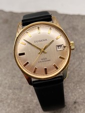 TRAUMUHR DUGENA 444 CALENDAR GOLD HANDAUFZUG CAL. 2113 HERRENUHR 33mm DATUM UHR