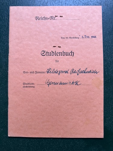 Altes studienbuch von 1944 - studienbuch,