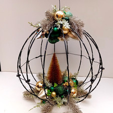 * Lichterkugel, Grün-Gold dekoriert * 140 Led´s, Ø 30 cm, Weihnachten