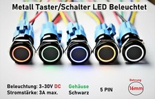 Metall Drucktaster Druckschalter LED Beleuchtet 3V 5V 9V 12V 24V Einbau 16mm PKW