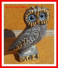 AΘE Kunsthandwerk AOE Deko EULE Uhu KAUZ Figur MESSING Athen TÜRKIS 152 Gramm