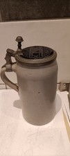 Seltener BIERKRUG mit GLASEINSATZ im DECKEL, 1 Liter vorne, Keferloher