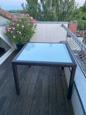  gartenmöbel tisch polyrattan eckig braun marmoriert mit Glas wie neu 