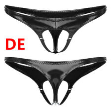DE Herren Wet Look Slips PVC Leder Strings Hohl Out Unterwäsche Glänzend Dessous