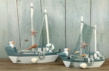 Maritime Dekoration Holz Boot mit Möwe Seestern Rettungsring Schiff zur Auswahl