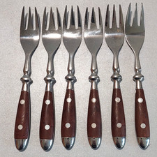 Landhaus Bistro Besteck 6 x Kuchengabel mit 2 Nieten Braun Fürst Solingen