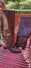Italienische Vintage Lederstiefel m Absatz Vollleder EU 38,5 Braun Schlanke Wade