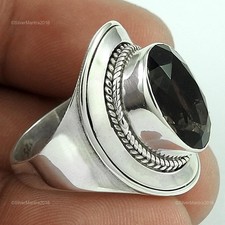 Solid Sterling Silber Natürlich Rauchige Quarz Cocktail Blende Ring Schmuck Eu 6