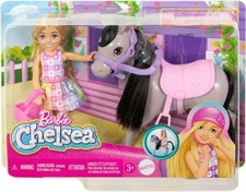Barbie Chelsea Spielzeugset mit Puppe und Pferd, enthält Helm-Zubehörteil, Pu...