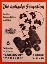 3. Dr. Wöhler Kassel Variscop Varilux Fernglas Feldstecher Werbung Reklame 1958