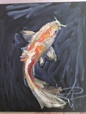 Ölgemälde Tier Ölbild Bilder Modern Art Kunst Unikat Wandbild  25x30 Fisch