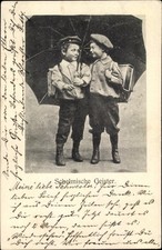 Ak Schelmische Geister, Kinder, Schultaschen, Regenschirm - 3563988