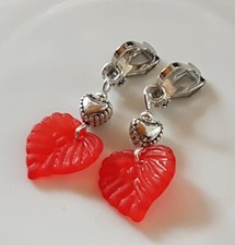 OHRCLIPS  KINDEROHRCLIPS ZIERLICH ROTE BLÄTTER HERZEN