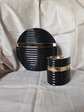 Formano Vase und Teelichthalter aus Keramik im Set, Schwarz/Gold