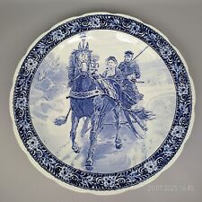 Vintage Zierteller Boch Delfts Wandaufhängung blau-weiß Keramik Schlitten Ø39cm