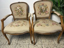 2 X Eiche Sessel Stuhl Armlehnstuhl Chippendale Holz Shabby  60er Gobelin  Antik
