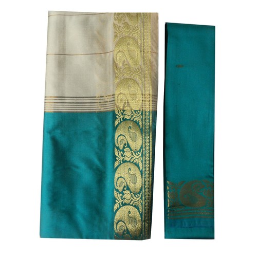 Brocade saree beige - beige, teal