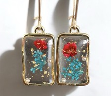 Wunderschöne Handmade durchsichtige Trockenblumen Ohrringe Harz Ohrstecker Boho 